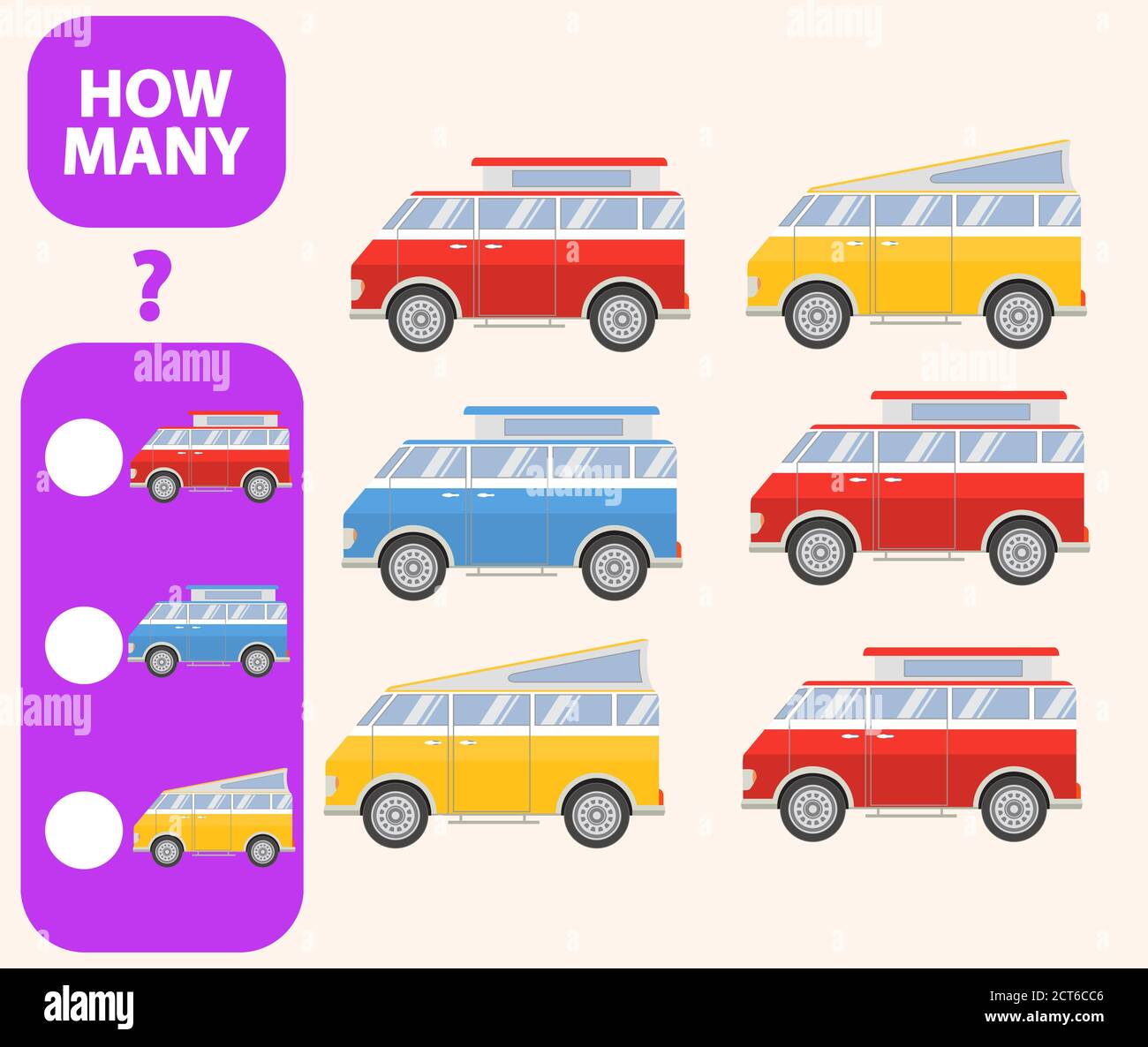 Count how many cars educational game. Math task development of logical