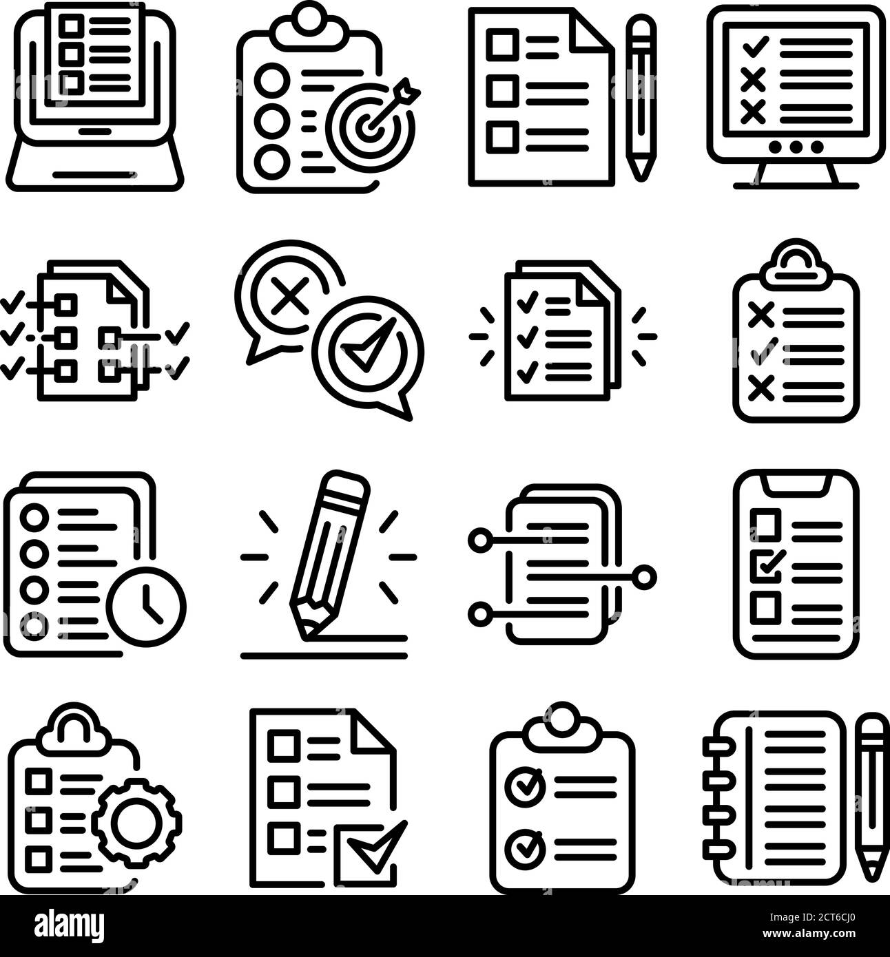 Assignment icons set, outline style Stock Vector