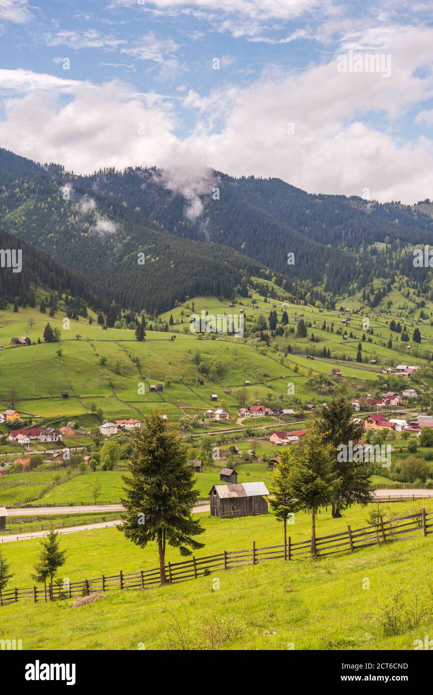 Rural landscape of the Bukovina Region, Sadova, Romania Stock Photo