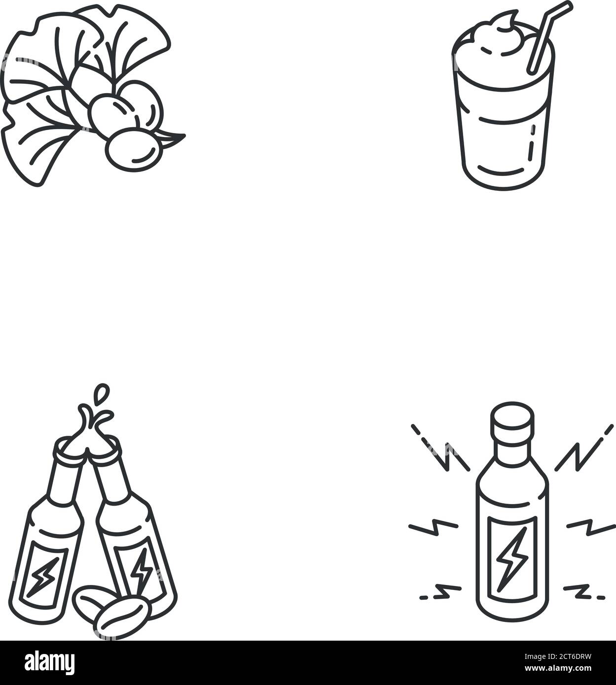 Caffeinated drinks linear icons set Stock Vector