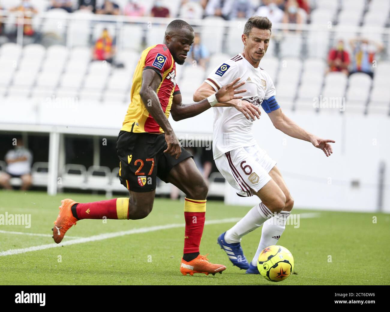 Ignatius Ganago of Lens, Laurent Koscielny of Bordeaux during the French championship Ligue 1 football match between RC Lens and Girondins de Bordeaux Stock Photo