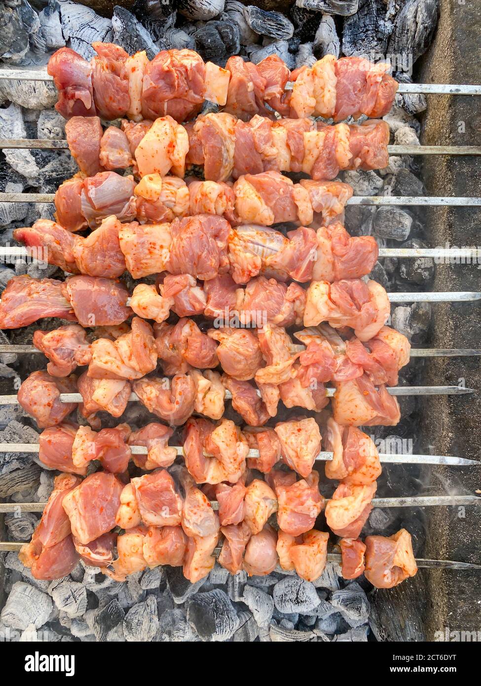 Barbecued lamb shish kebab. Turkish kebab, turkish known as 'Mangal kebab' Stock Photo