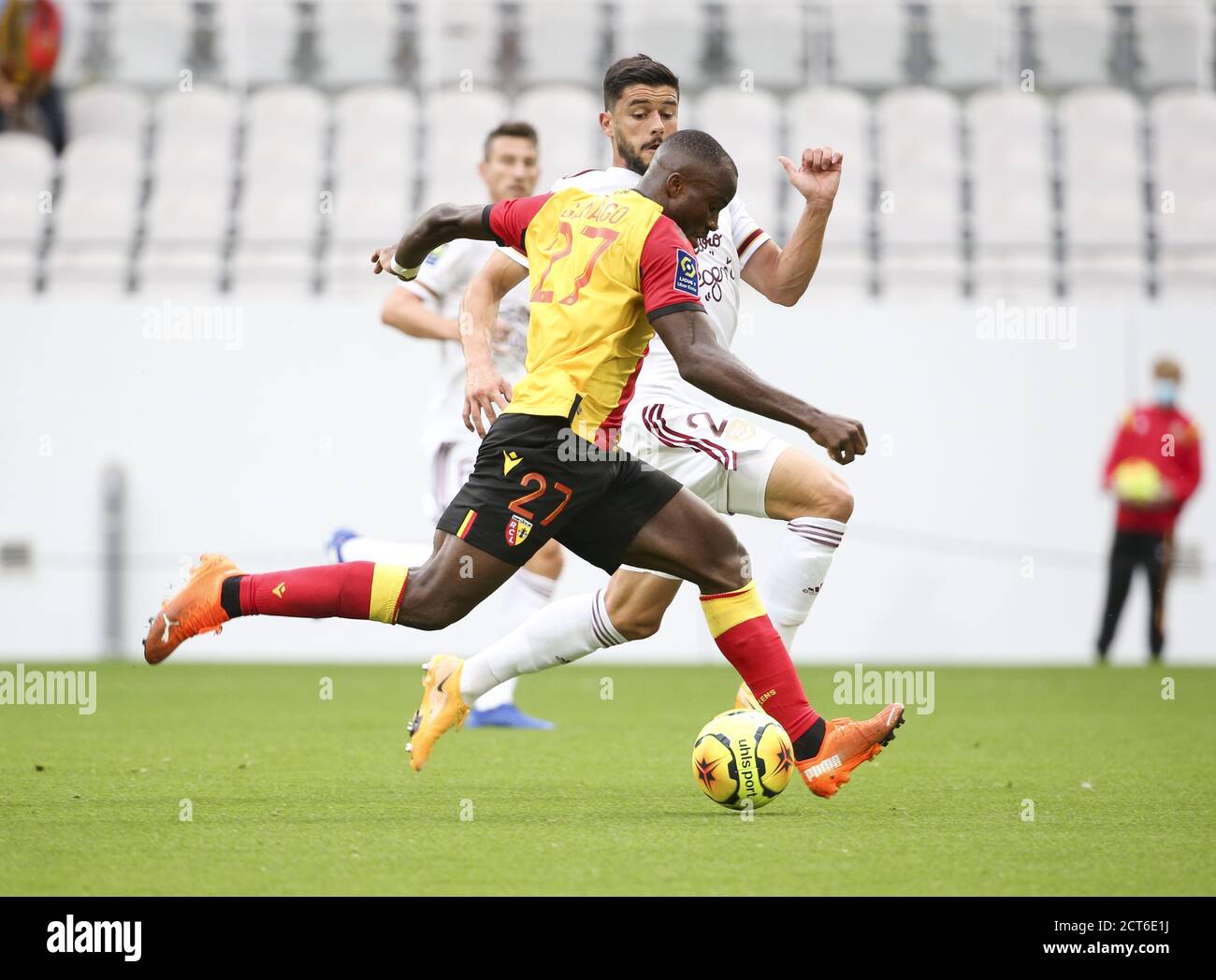 Ignatius Ganago of Lens, Loris Benito Souto of Bordeaux during the French championship Ligue 1 football match between RC Lens and Girondins de Bordeau Stock Photo