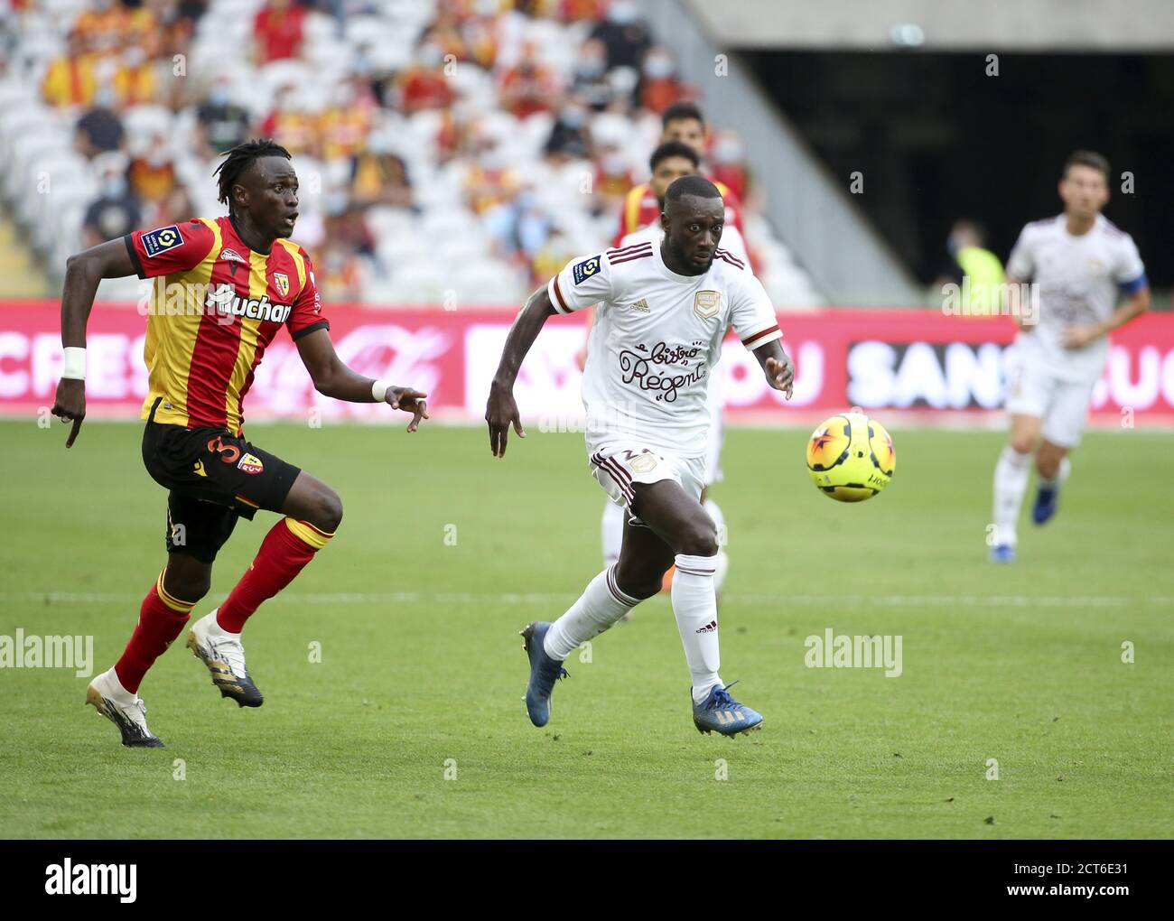 Youssouf Sabaly of Bordeaux, Issiaga Sylla of Lens (left) during the French championship Ligue 1 football match between RC Lens and Girondins de Borde Stock Photo