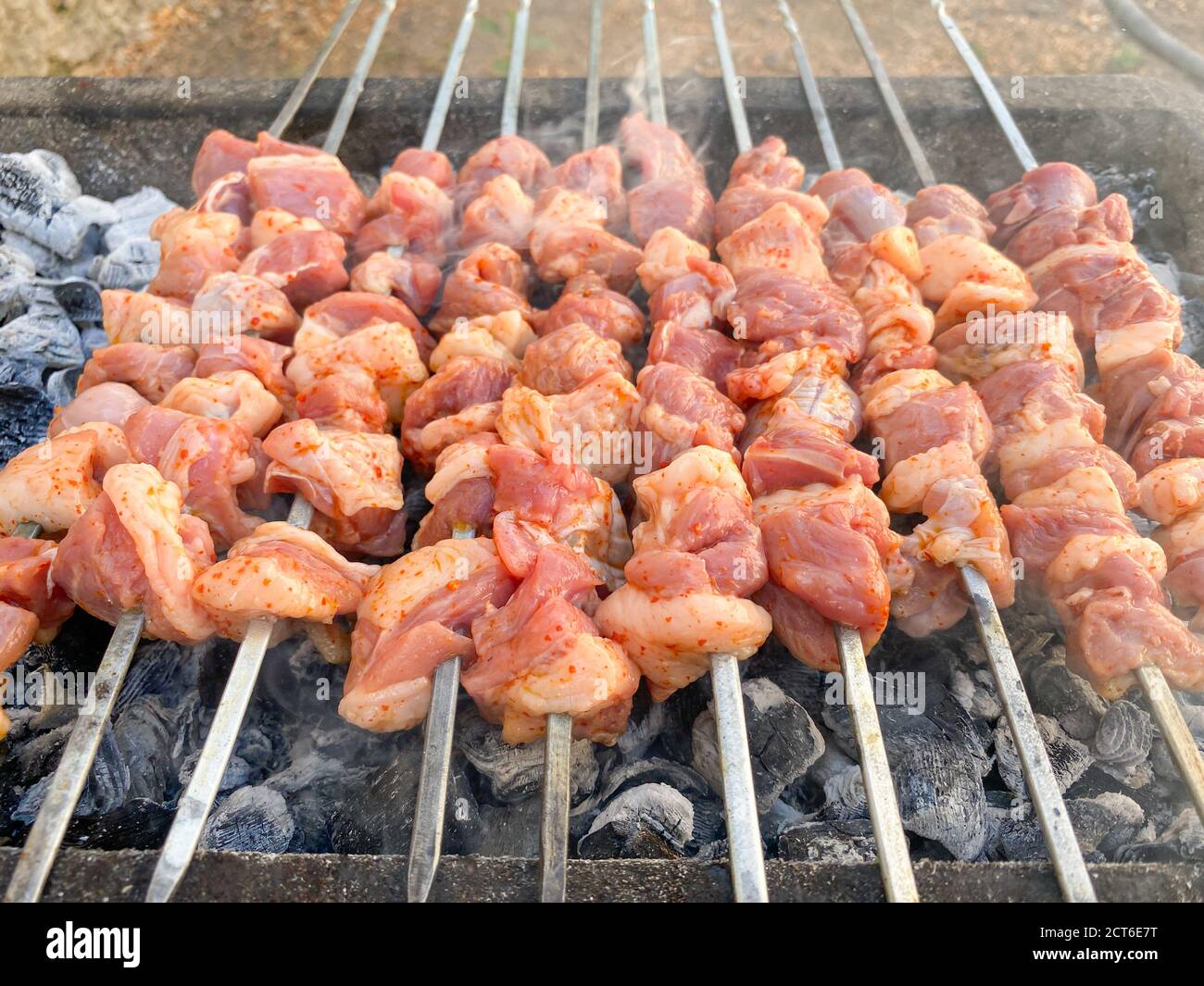 Barbecued lamb shish kebab. Turkish kebab, turkish known as 'Mangal kebab' Stock Photo