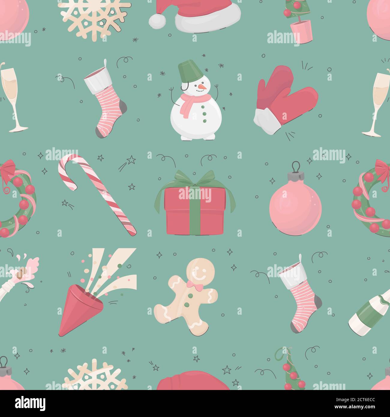 Christmas, New Year seamless pattern. Vector flat style. Christmas tree, gift Stock Vector