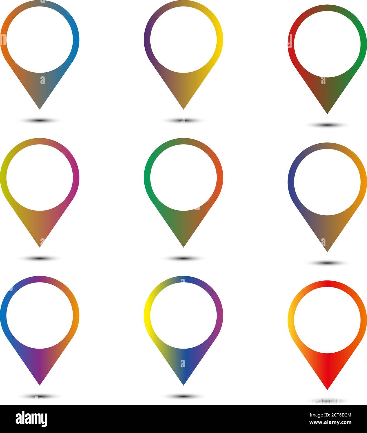 9 mapping pins icon web buttons. Colored satined round shapes with ...