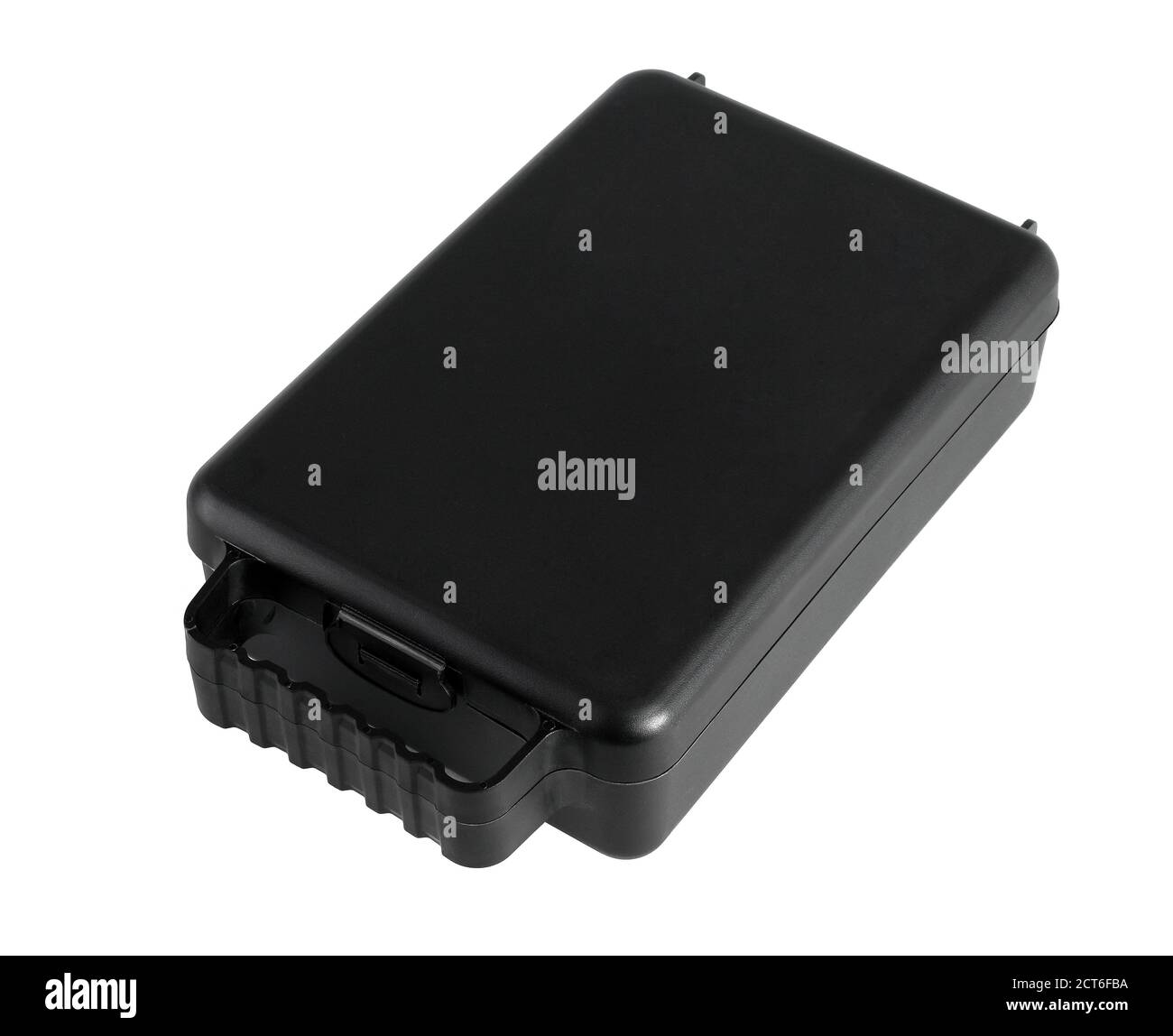 Black Plastic Storage Box for Do It Yourself Tools on White Background Stock Photo
