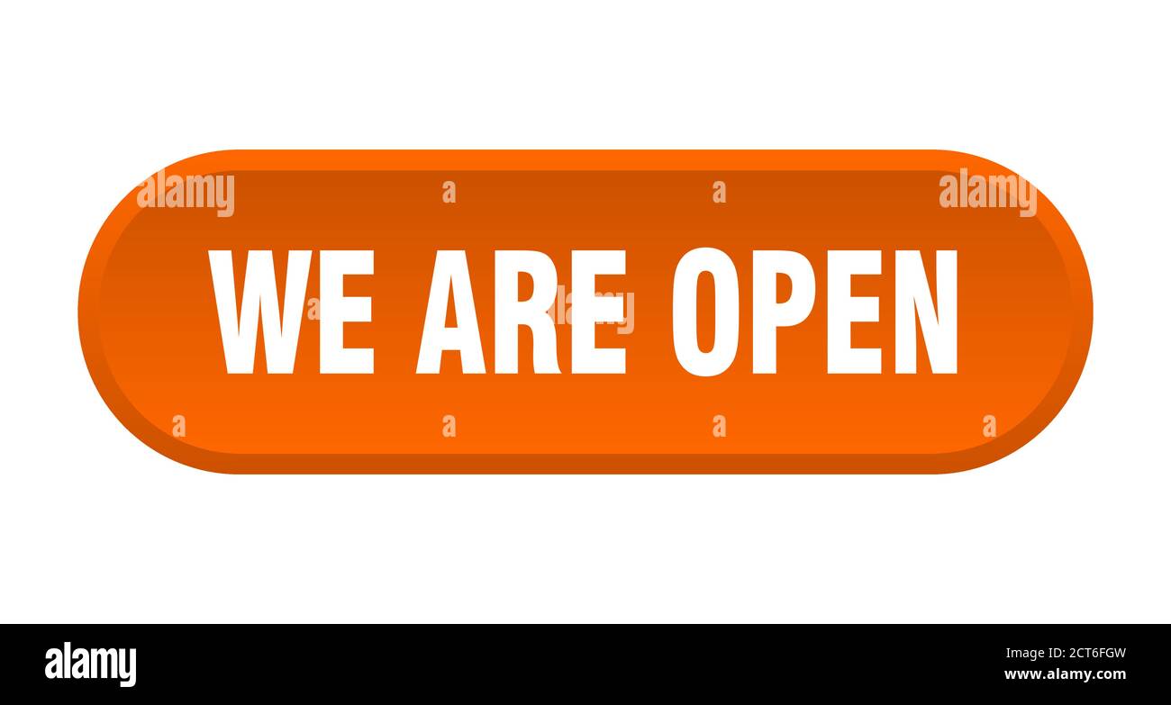 we are open button. rounded sign isolated on white background Stock ...