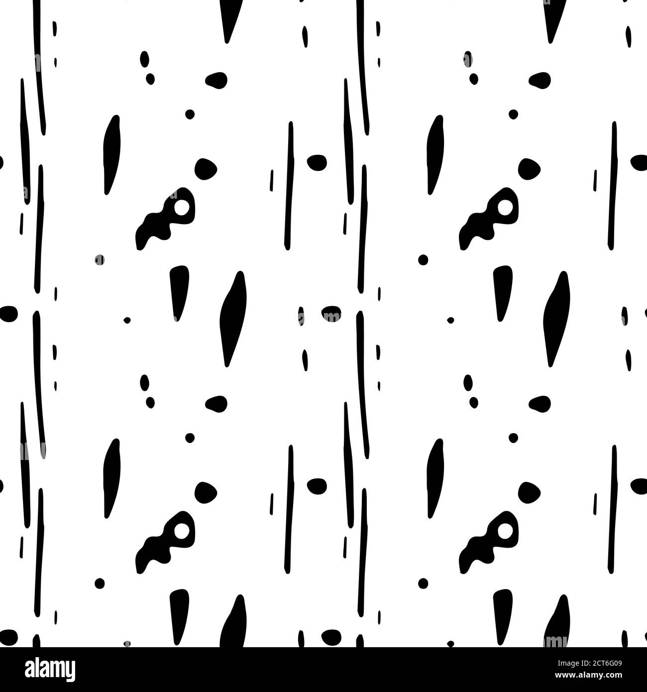 Monochrome seamless pattern with hand drawn black abstarct shapes on ...