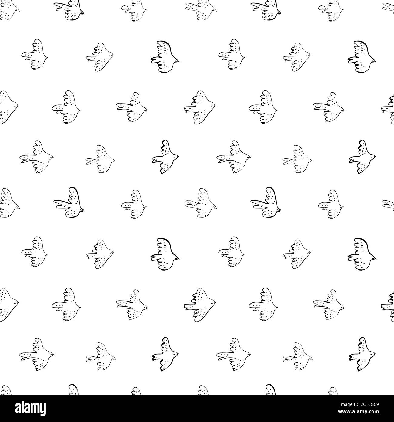 Seamless vector doodle pattern with black birds. Stock Vector
