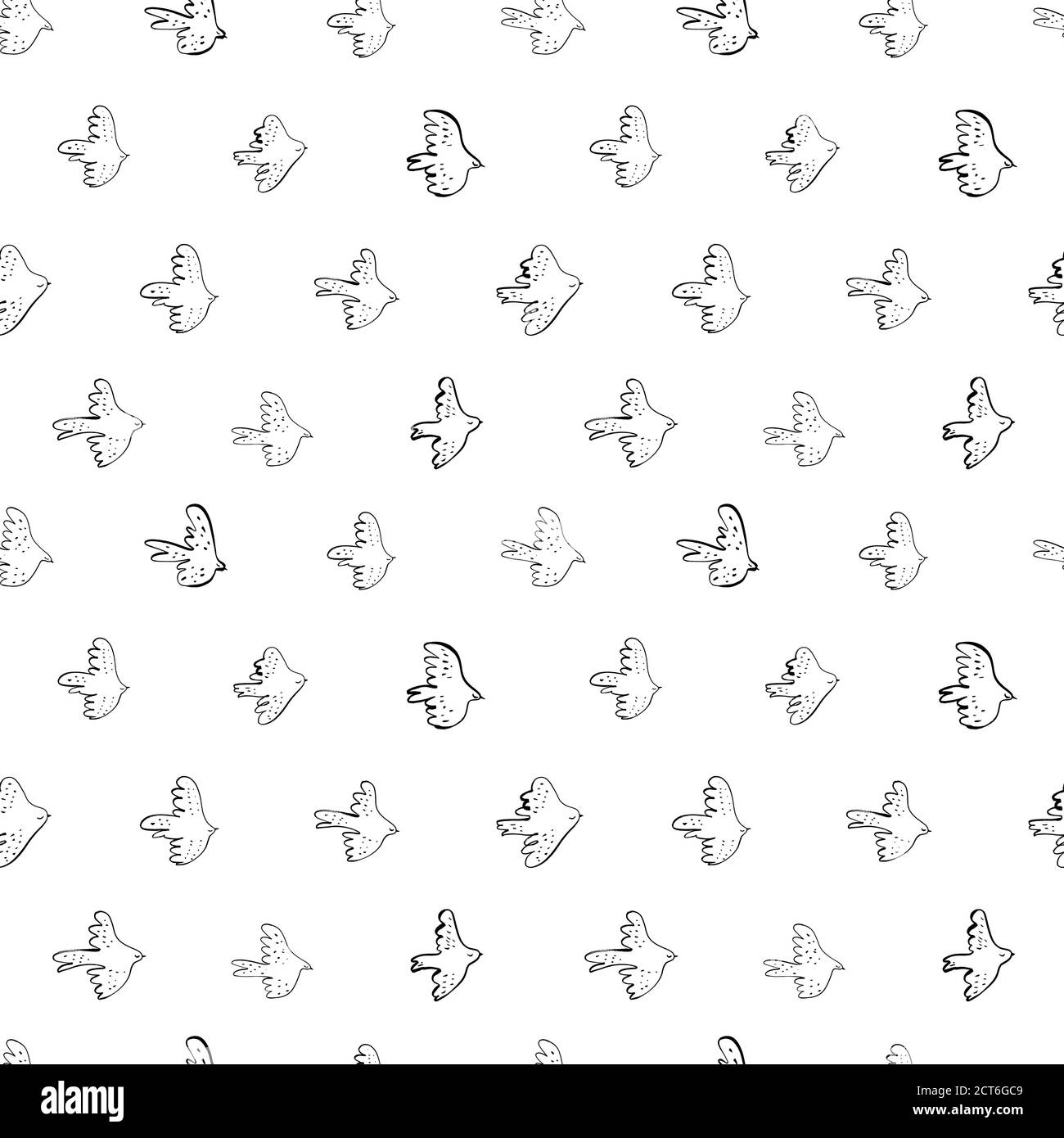 Seamless vector doodle pattern with black birds. Stock Vector