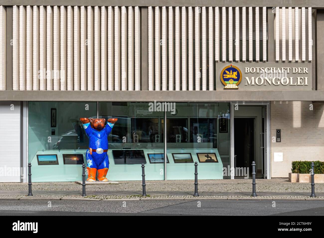 Embassy of Mongolia (Botschaft der Mongolei) and Blue Buddy bear at Hausvogteiplatz 14 ,Mitte,Berlin. Iconic bear emblem Stock Photo