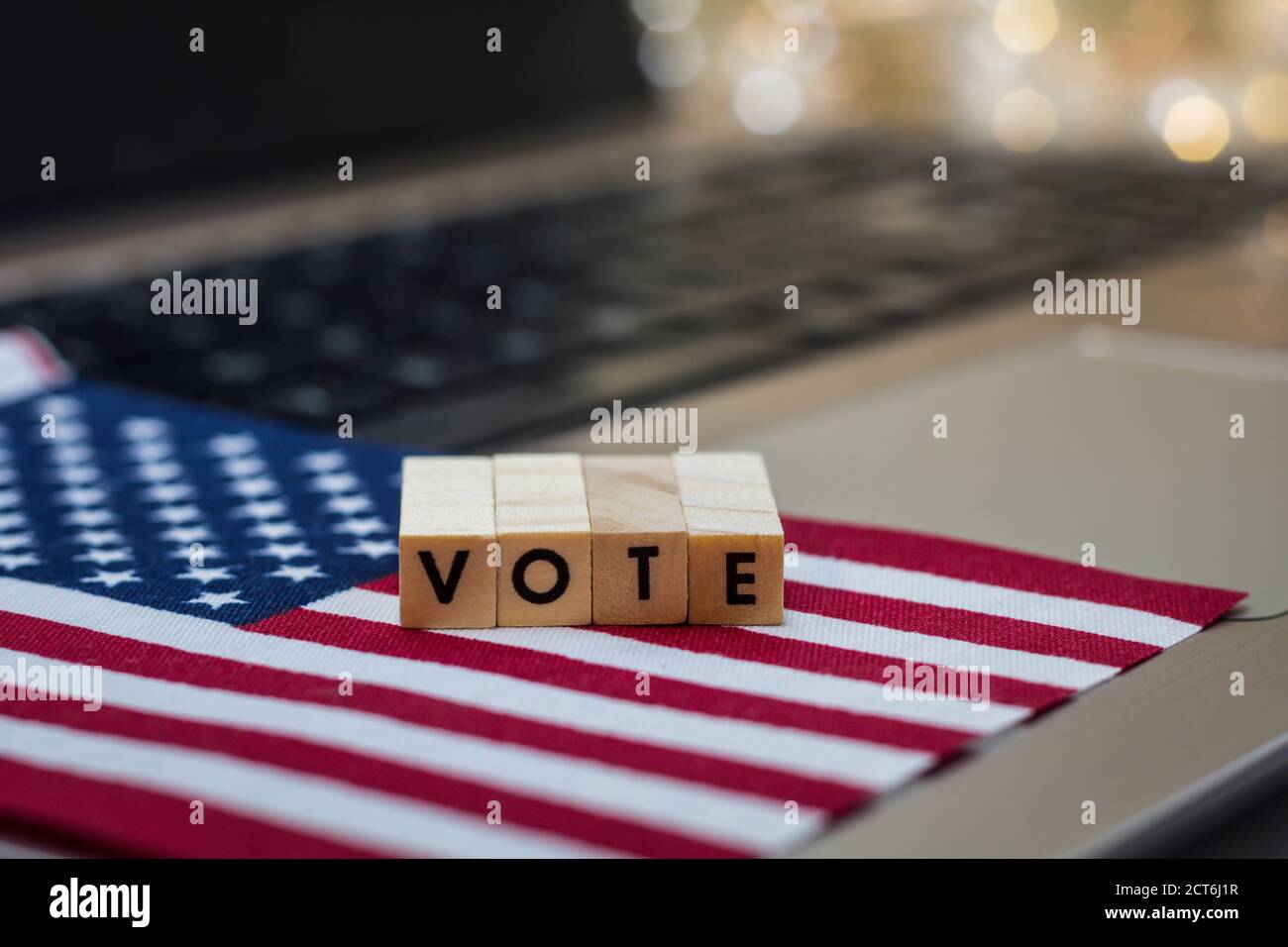 VOTE letter blocks concept on laptop keyboard Stock Photo