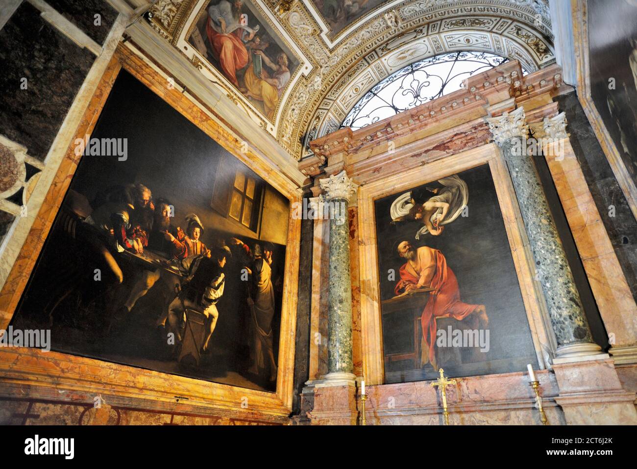 Italy, Rome, church of San Luigi dei Francesi, Cappella San Matteo (Cappela Contarelli), Caravaggio paintings, from left Vocazione di San Matteo Stock Photo