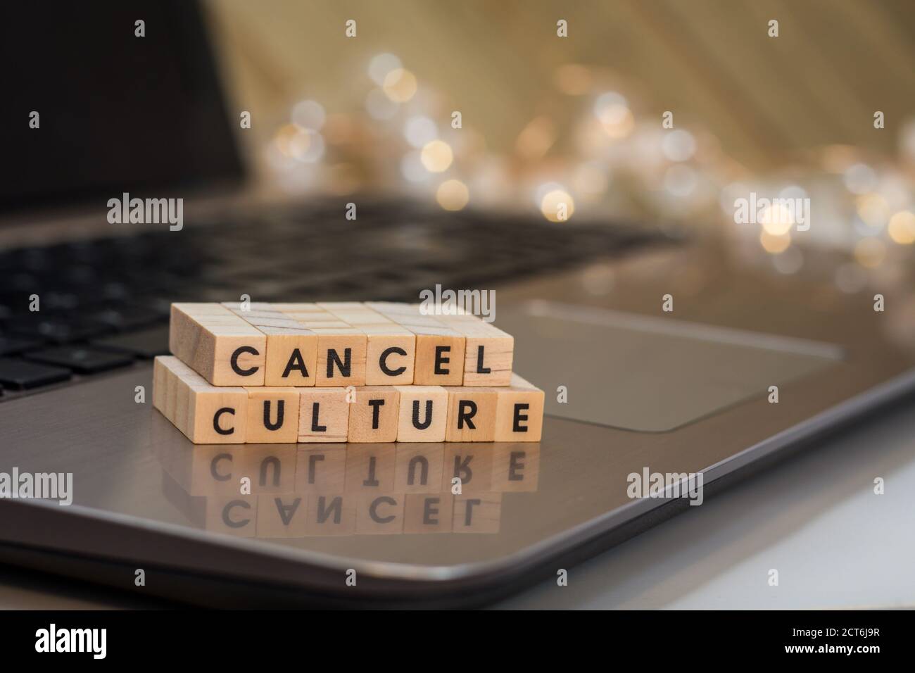 CANCEL CULTURE letter blocks concept on laptop keyboard Stock Photo