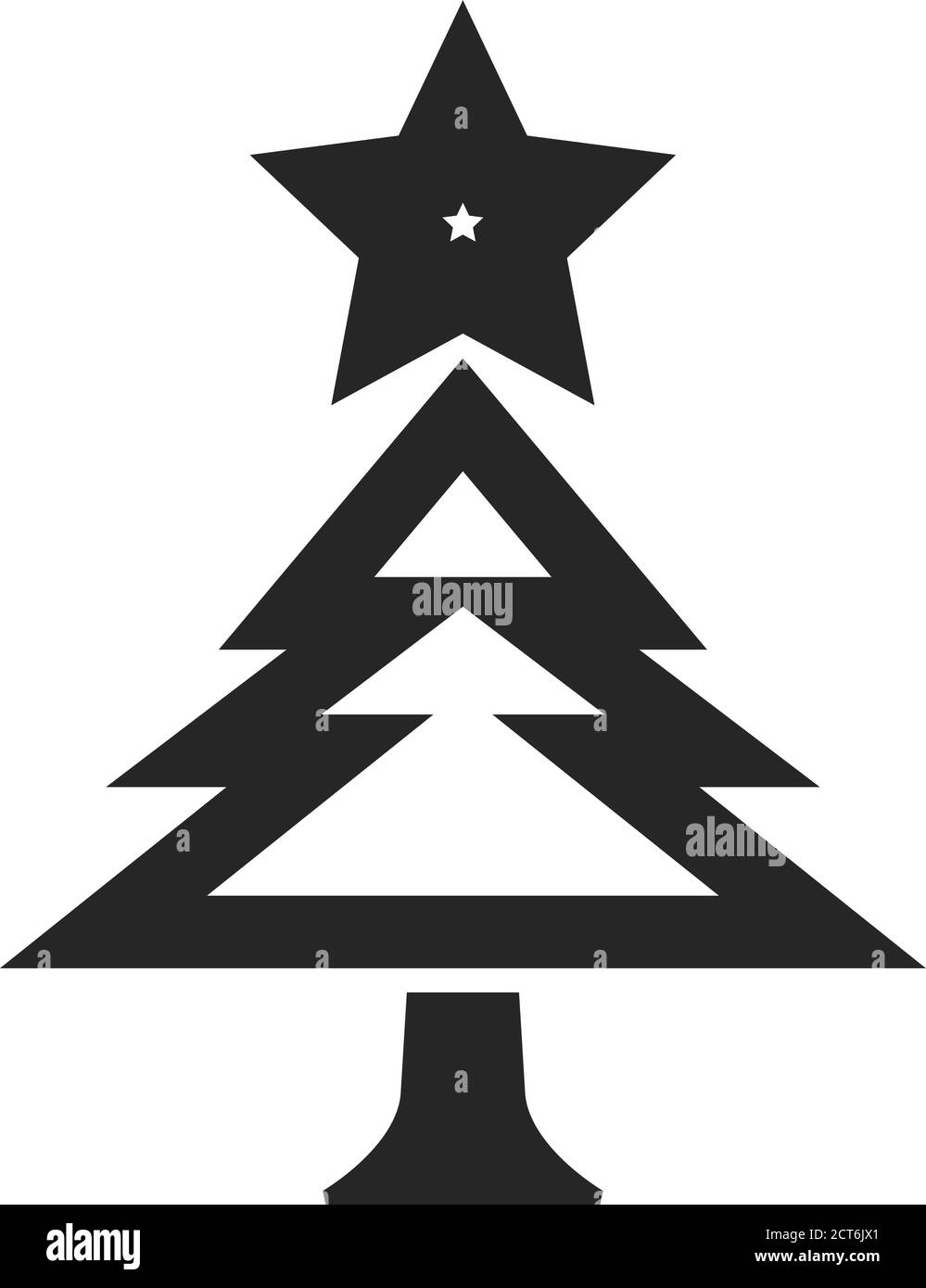 Christmas tree icon in thick outline style. Black and white monochrome ...