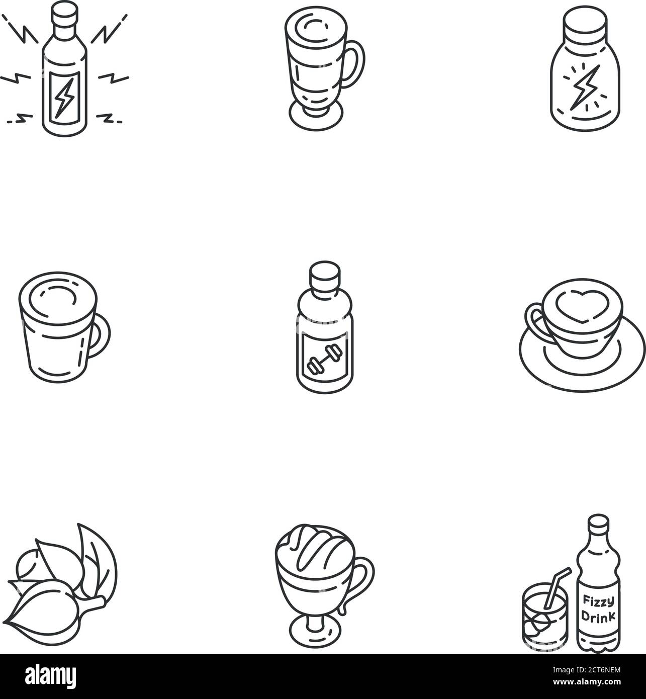 Energy drinks linear icons set Stock Vector