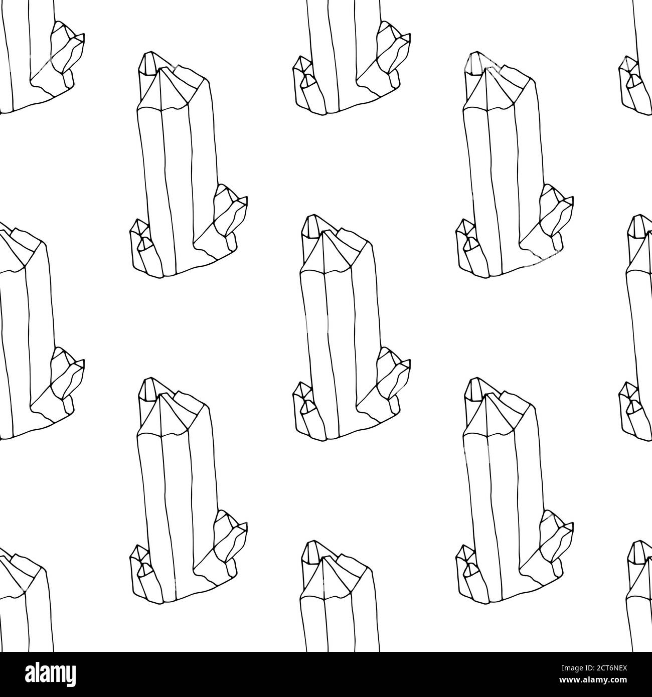 Monochrome seamless pattern with hand drawn crystals on white ...