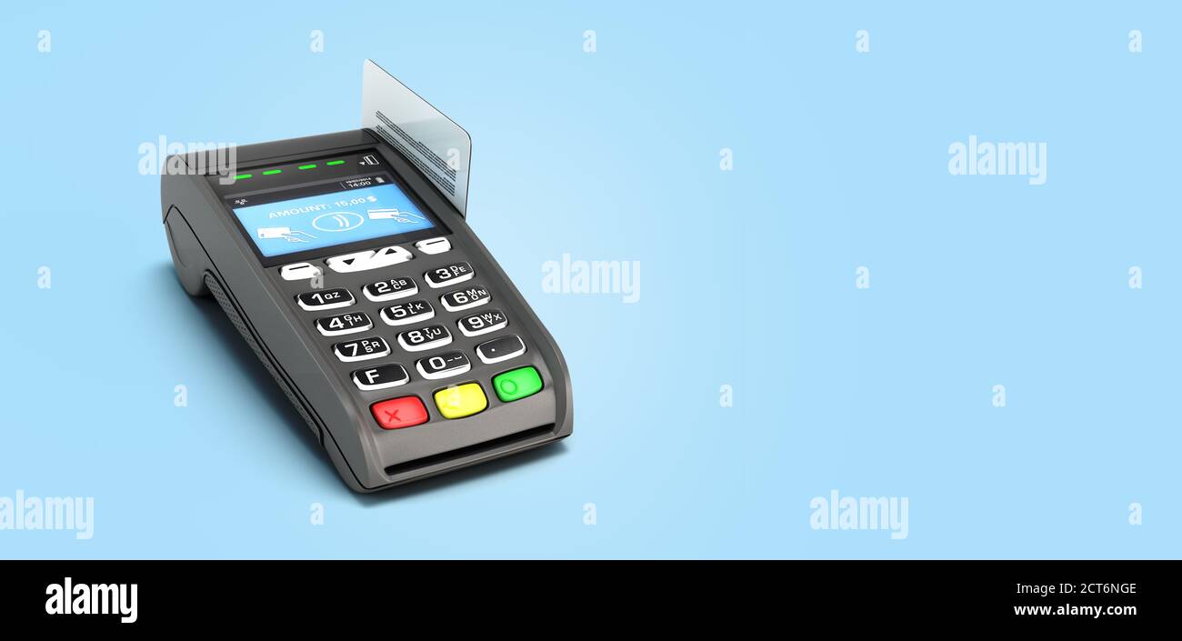 contactless payment by credit card through the terminal 3d render on ...