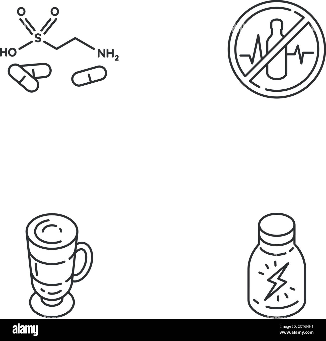 Energy drinks linear icons set Stock Vector