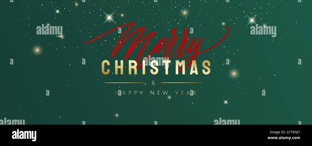 Merry Christmas and Happy New Year greeting card. Fancy green colour ...