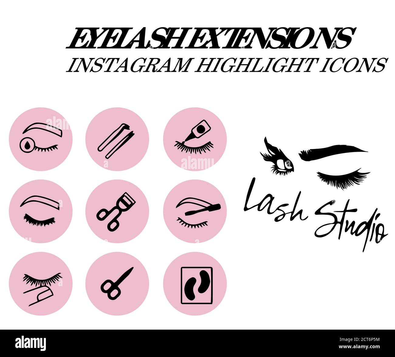 Instagram Highlights, Artist Lash Instagram Highlights, Black Instagram Highlights, Black, Eyelashes, Girly, Cosmetics, Instagram Highlights B Stock Vector