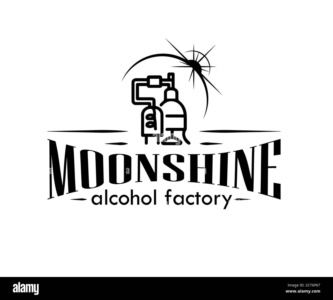 Vintage design of moonshine label with ethnic elements in the style of thin line, bourbon, moonshine and brandy. Black and white vintage logo or label Stock Vector