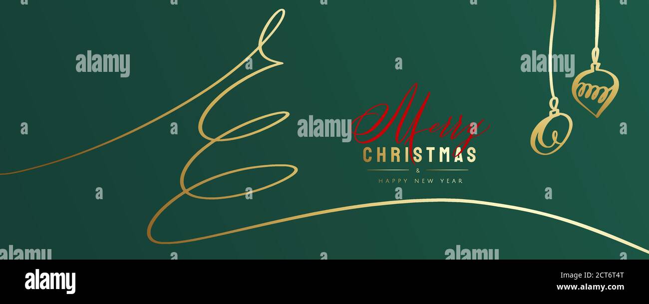 Merry Christmas and Happy New Year greeting card. Fancy green colour ...