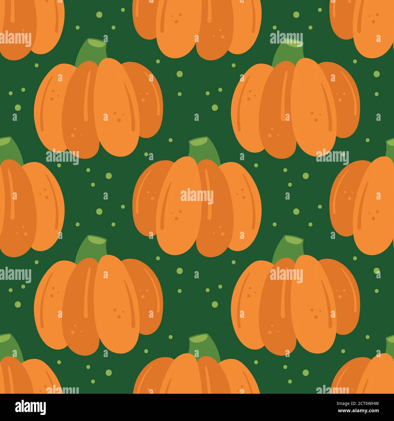 Autumn elements seamless pattern, texture. Pumpkin on green background. Vegetable. Thanksgiving. Stock Vector