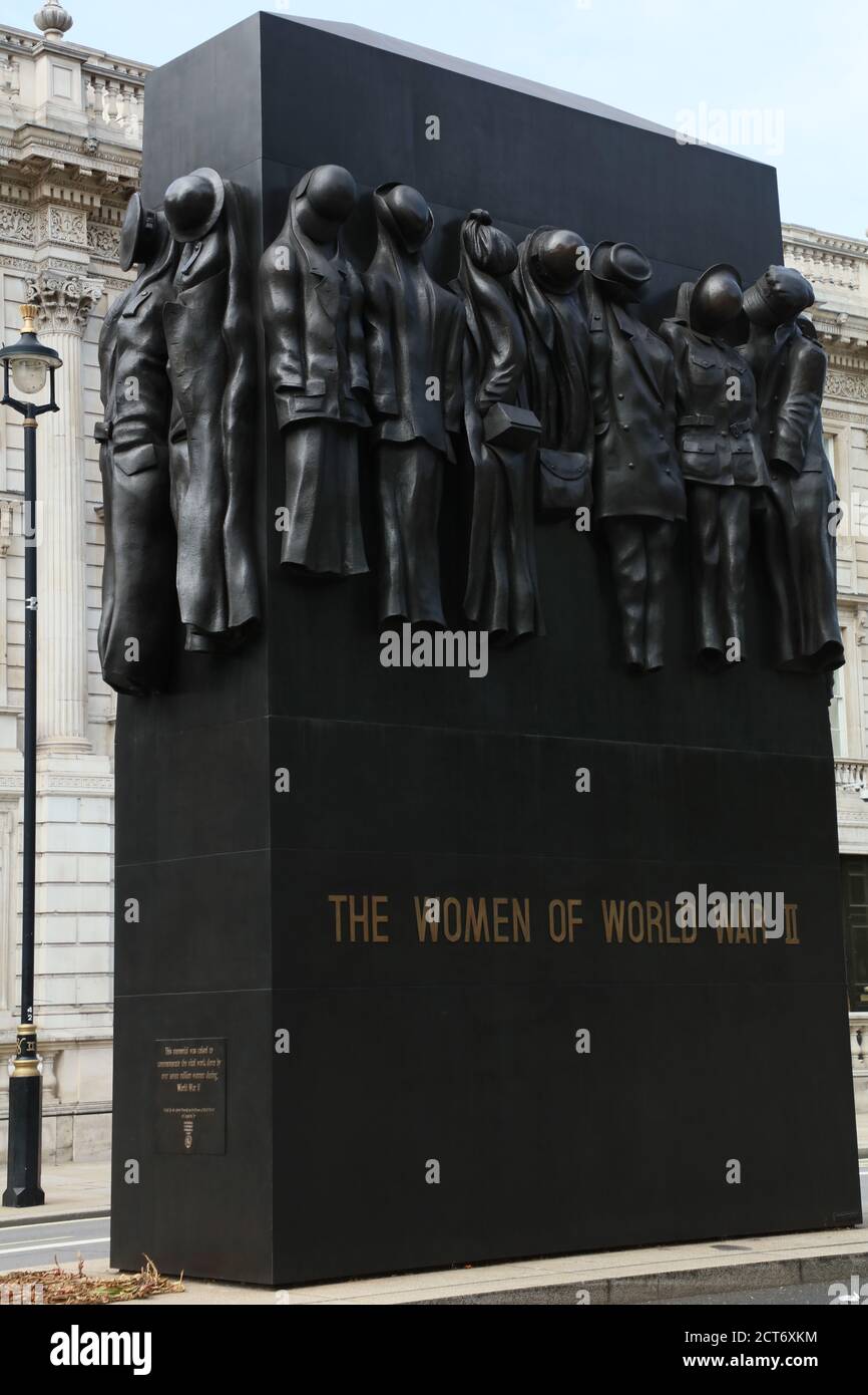 War Monument honoring the role women played during the Second World War is seen on Whitehall, London, UK. Stock Photo