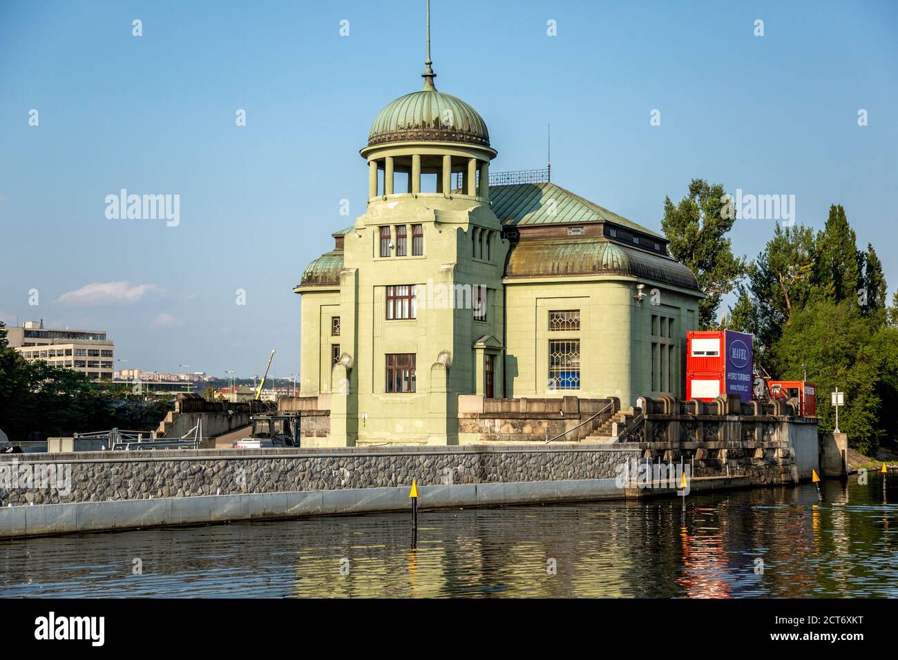 Hydroelectric power station on Vltava (Moldau) River, Prague, Czech Republic Stock Photo