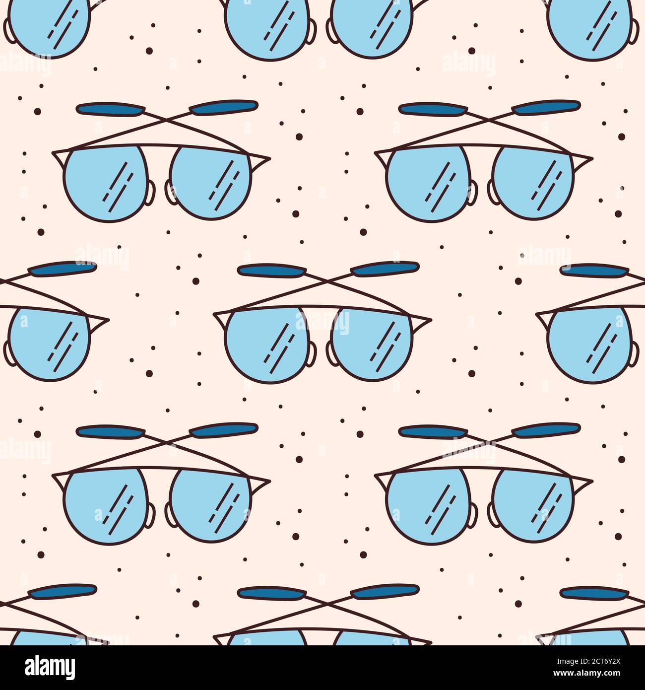 Eye glasses, accessory. Seamless pattern, texture, background. Back to school, office stuff. Stock Vector