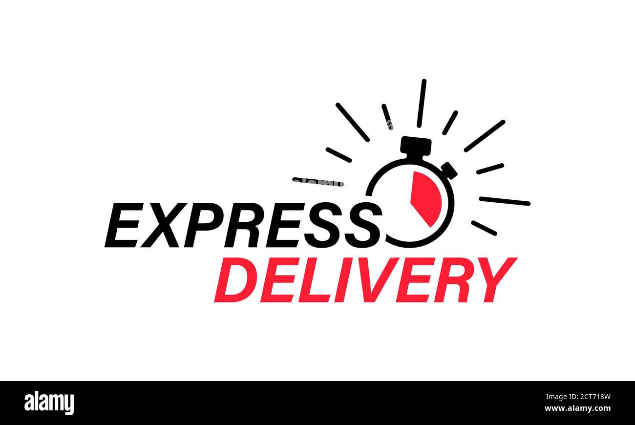Express delivery with stopwatch. Delivery concept. Delivery logo, poster template, sticker