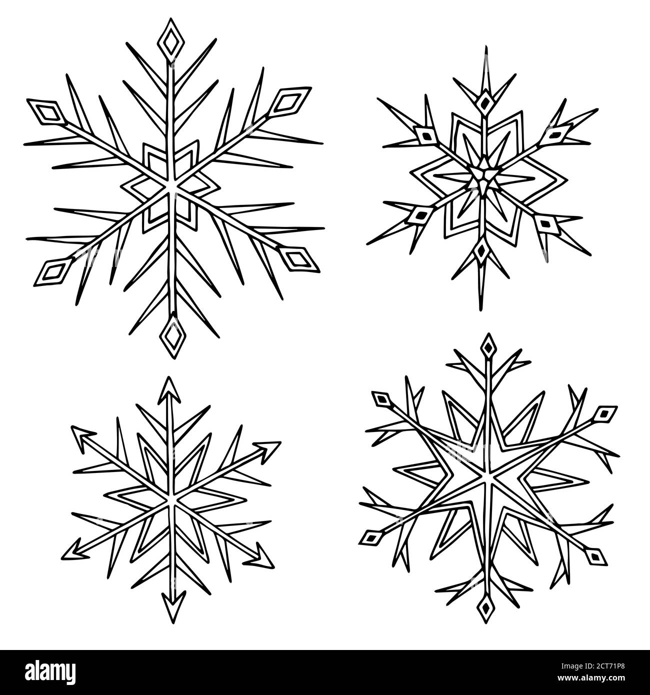 Snowflakes graphic art black white isolated set illustration vector ...