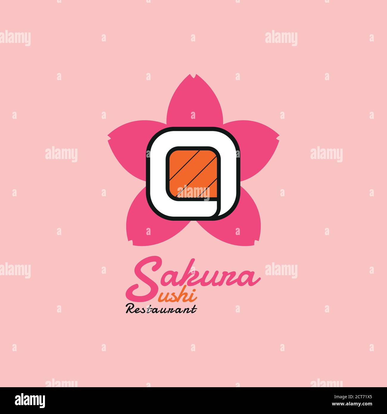 This is a logo design, for a sushi restaurant. By combining 2 different objects namely sushi and sakura flower petals. Stock Vector