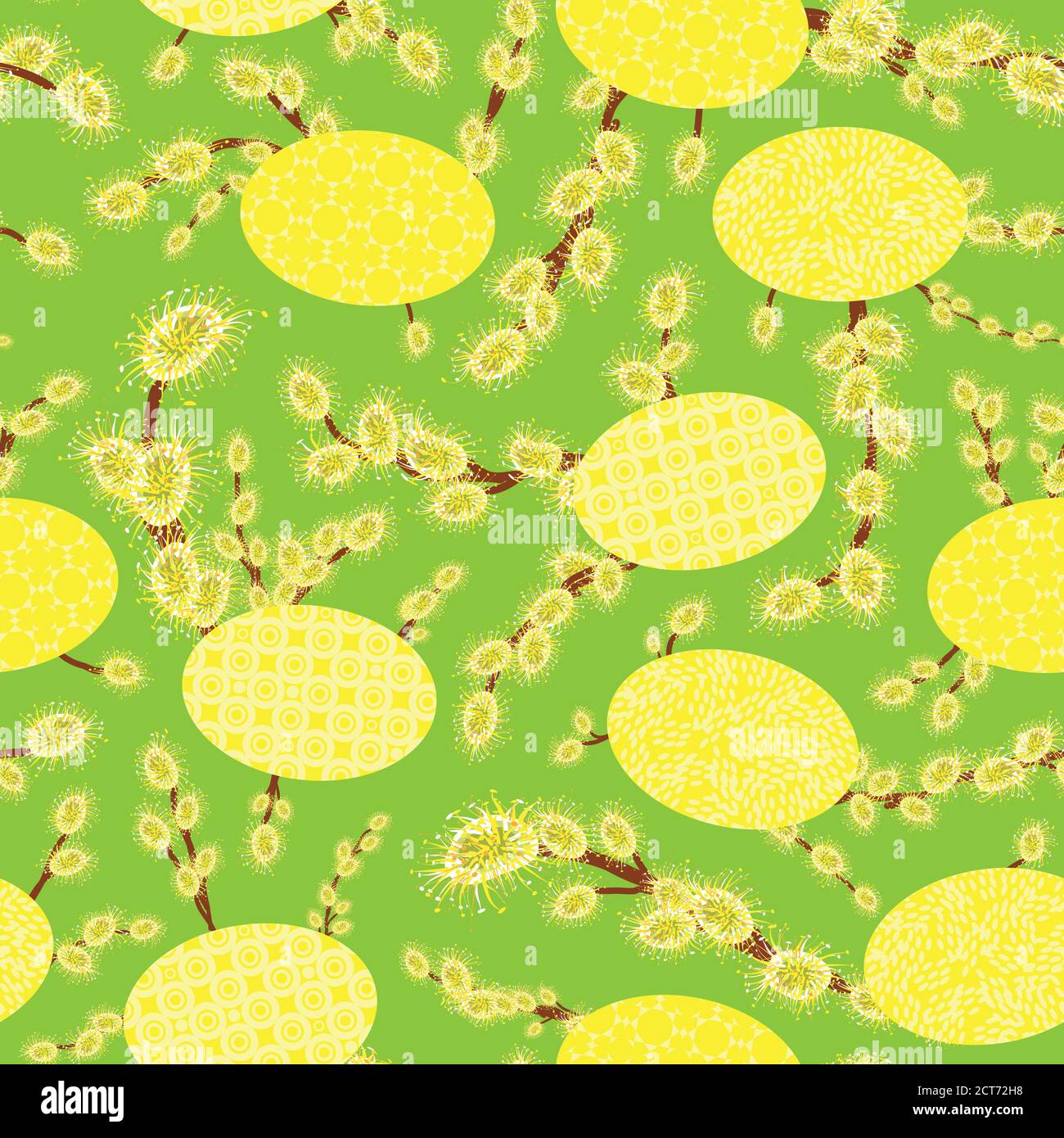 easter eggs and catkins seamless vector pattern Stock Vector