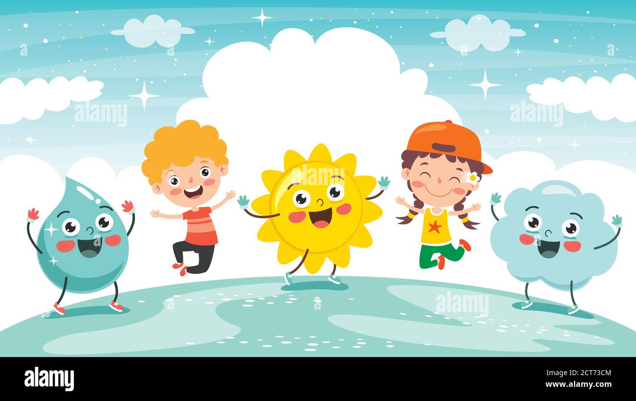 Little Kids And Nature Elements Stock Vector