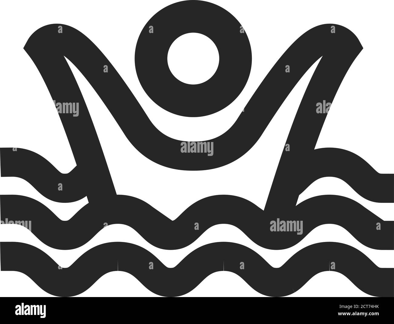 Drowned man icon in thick outline style. Black and white monochrome vector illustration. Stock Vector