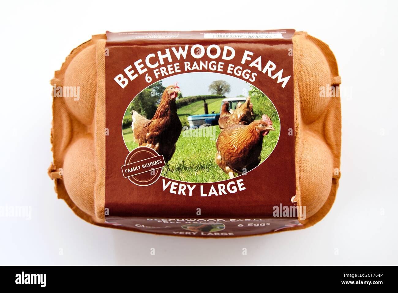 Beechwood Farm free range brown eggs on a white background Stock Photo