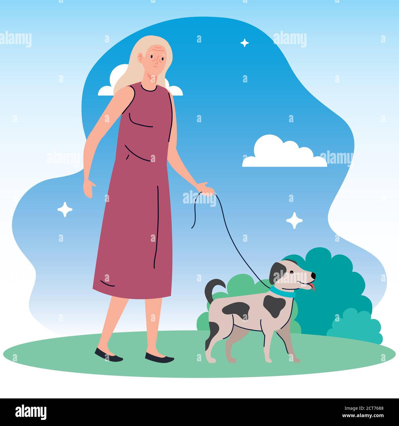 Mature female walking dog Stock Vector Images - Alamy