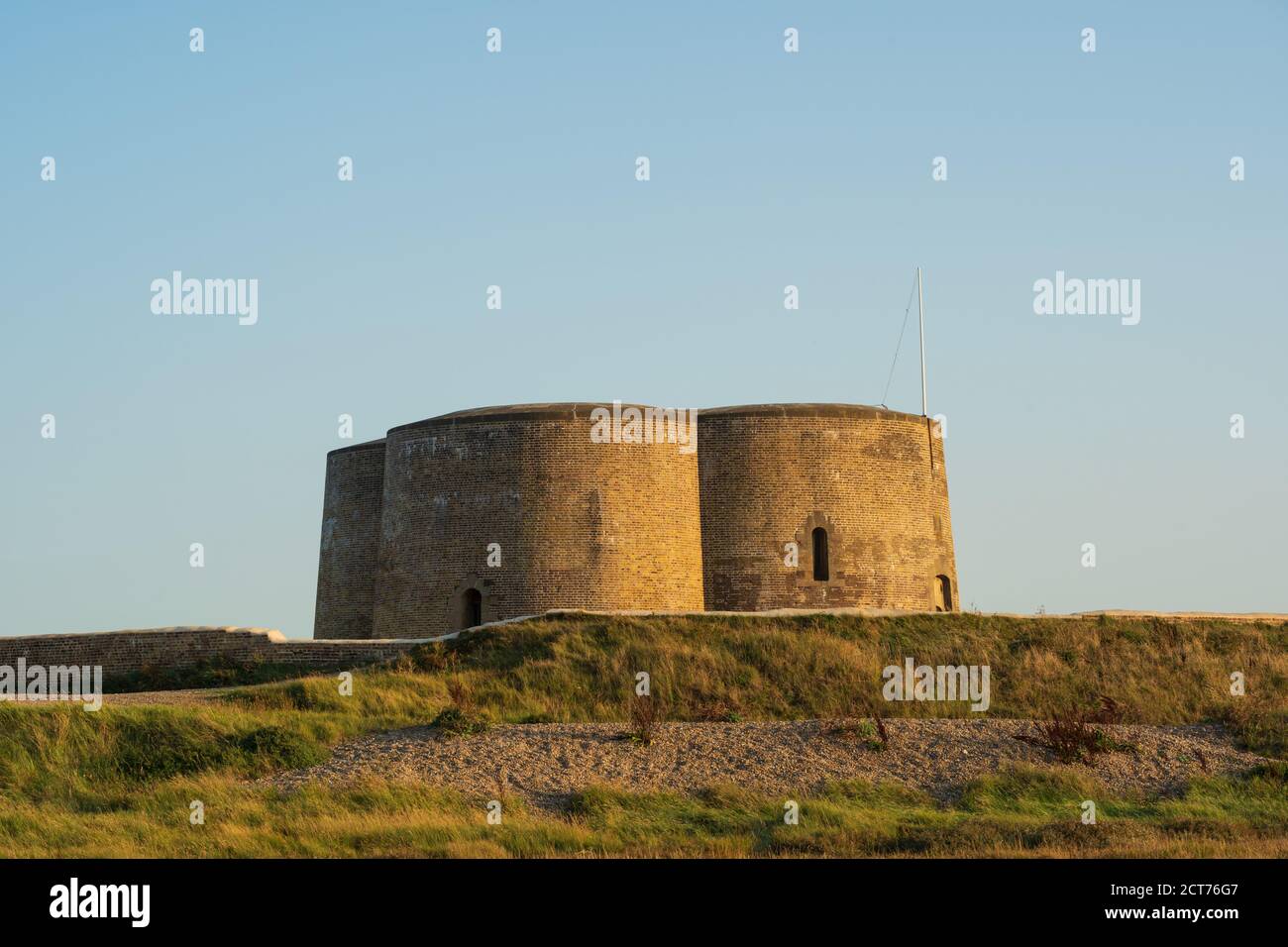 Aldeburgh, Suffolk. UK. 2020. Exterior of the Martello Tower in the evening. Stock Photo