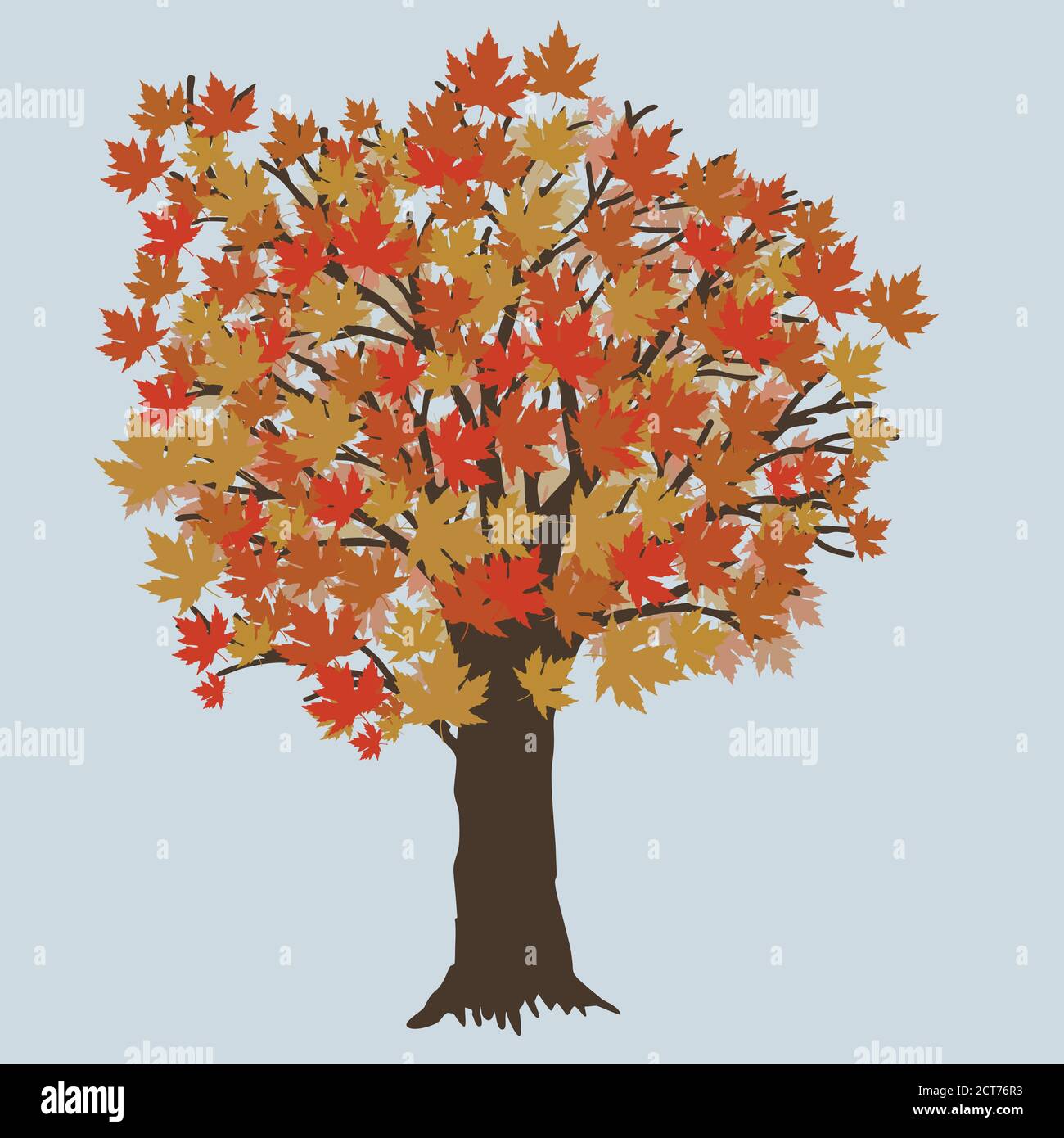 A vector illustration of a maple tree during fall. The tree has orange leafs. Stock Vector