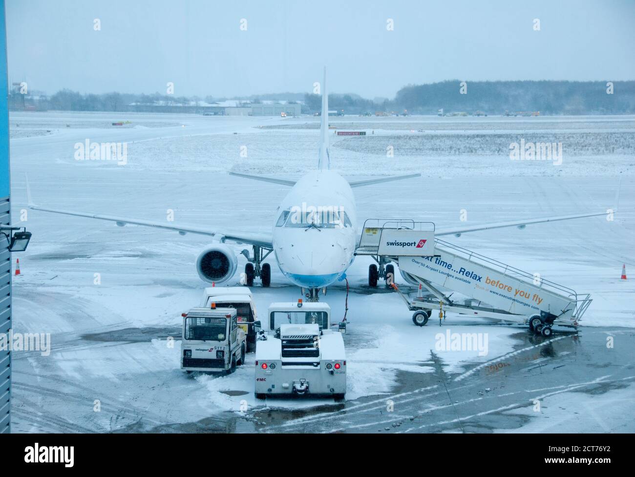 Beast from the East - Snowbound Aircraft - Doncaster Airport, Doncaster, South Yorkshire, UK Stock Photo