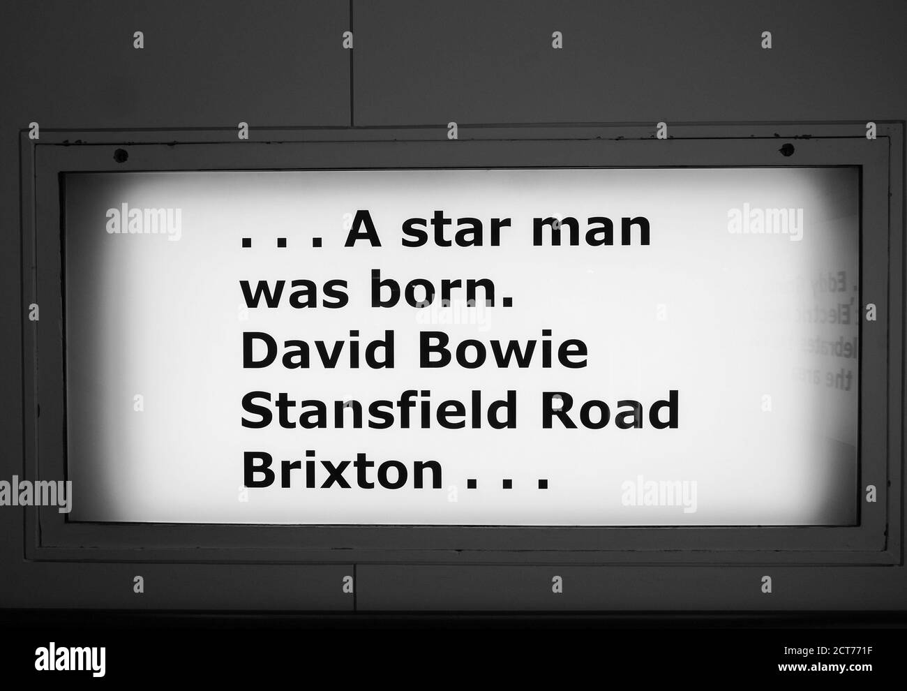 Brixton. David Bowie, Brixton Sign, Monochrome, Morley's Department Store, Brixton, London Stock Photo