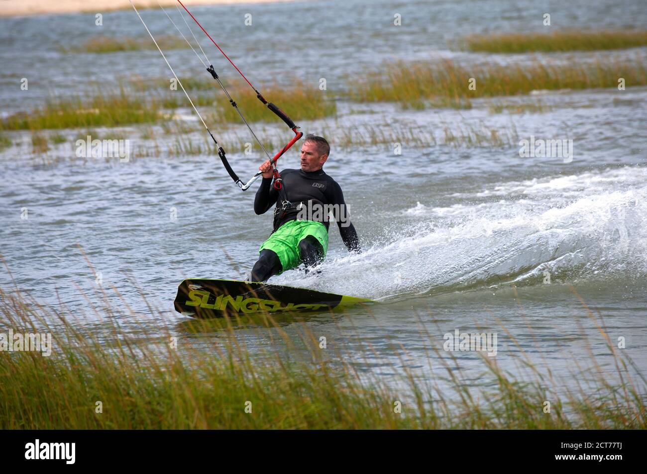 Kiteboarding Paine's Creek Beach, Brewster, Massachusetts, on Cape