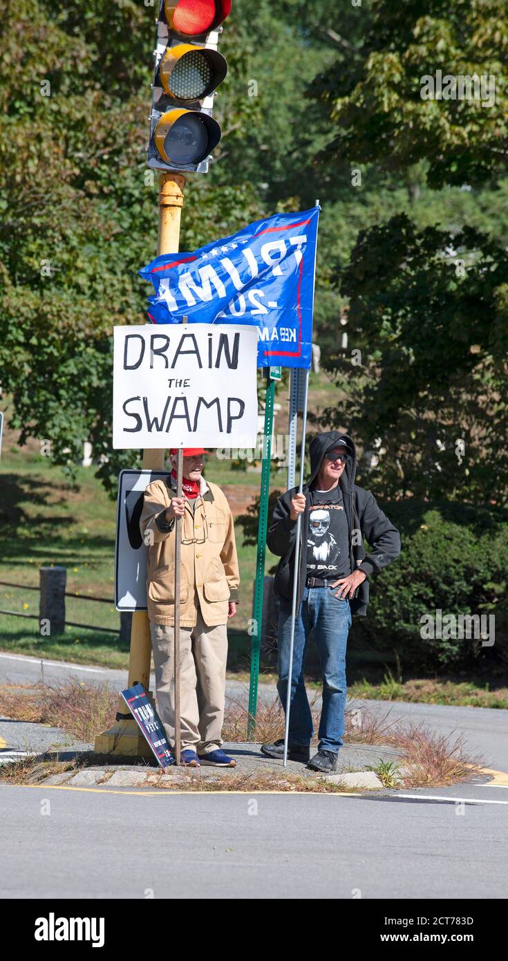 Roadside rally for the re-election of Donald Trump for President of the United States.  Chatham, Massachusetts, on Cape Cod, USA Stock Photo