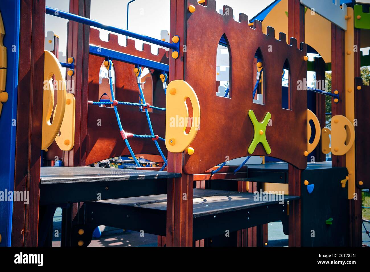Children playground with rope ladder Stock Photo Alamy