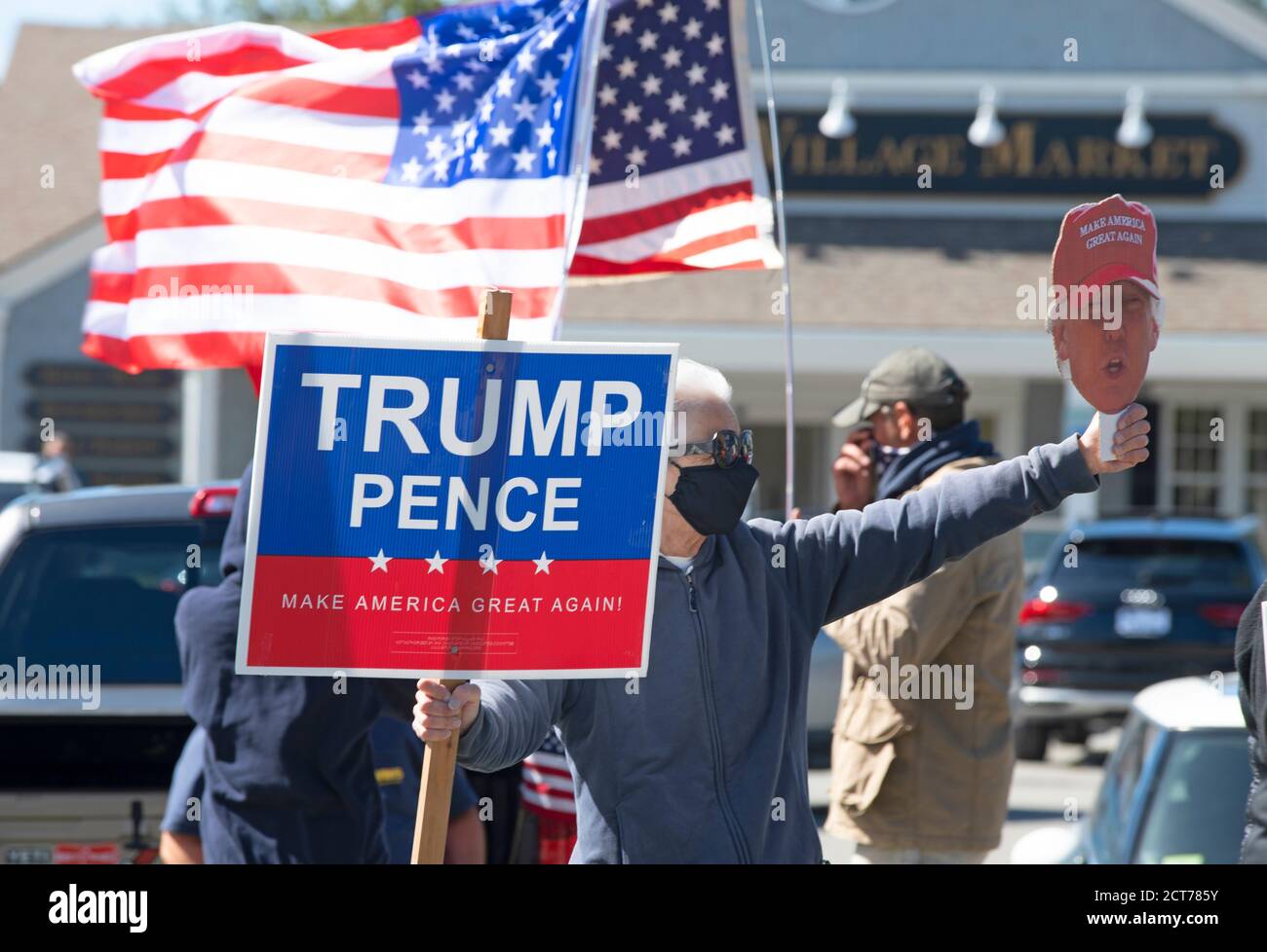 Roadside rally for the re-election of Donald Trump for President of the United States.  Chatham, Massachusetts, on Cape Cod, USA Stock Photo