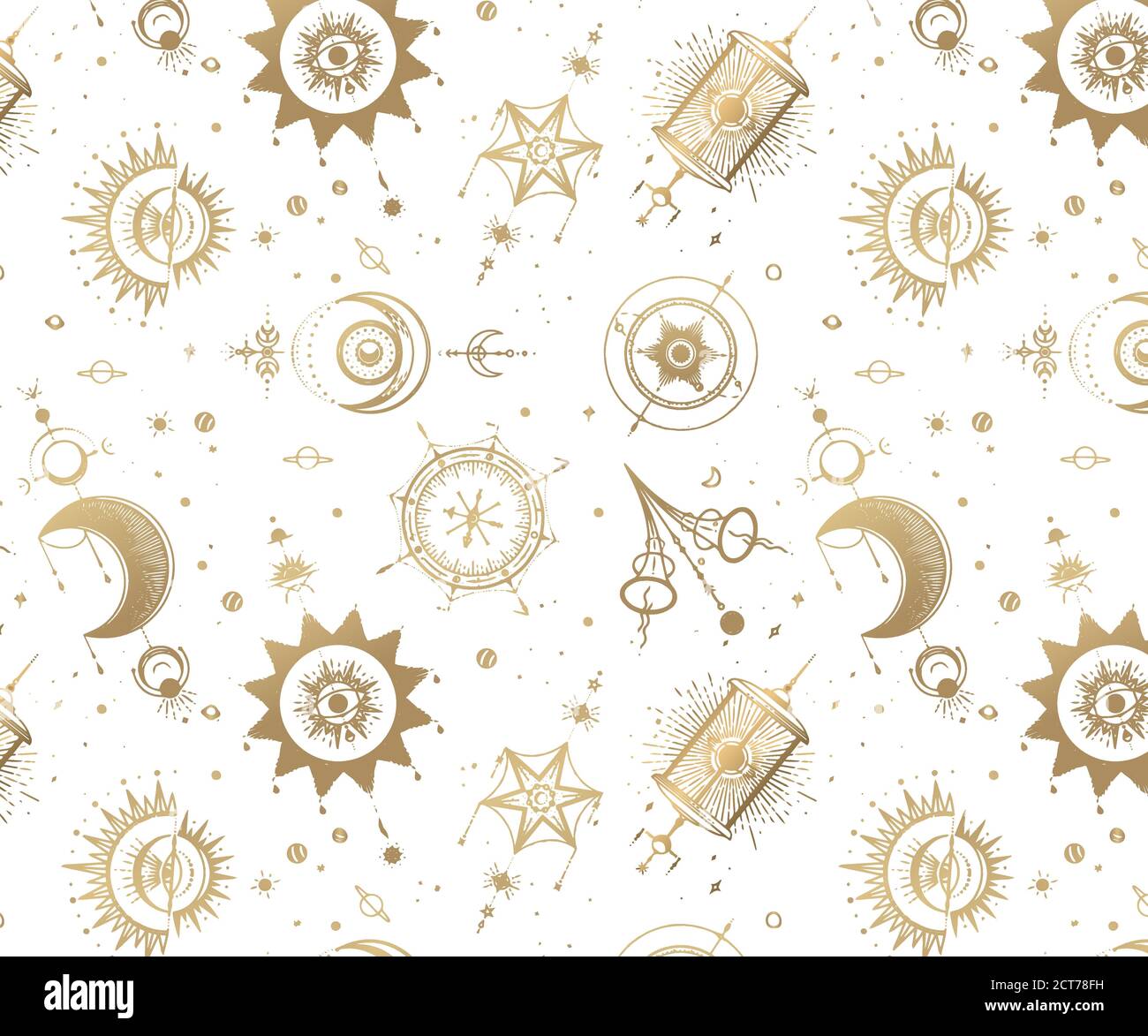 Magic Ritual Patterns Wiccan seamless pattern with magic symbols. space and mystical objects ...